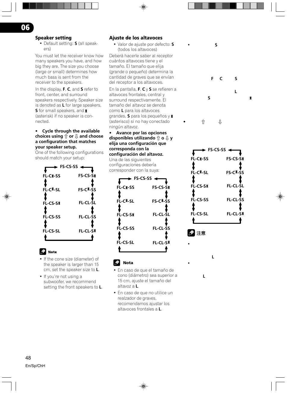 Speaker setting, Ajuste de los altavoces | Pioneer VSX-D512-S User Manual | Page 48 / 80