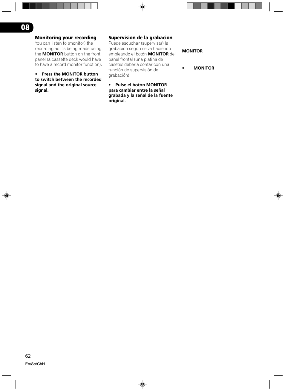 Monitoring your recording, Supervisión de la grabación | Pioneer VSX-D512-S User Manual | Page 62 / 80