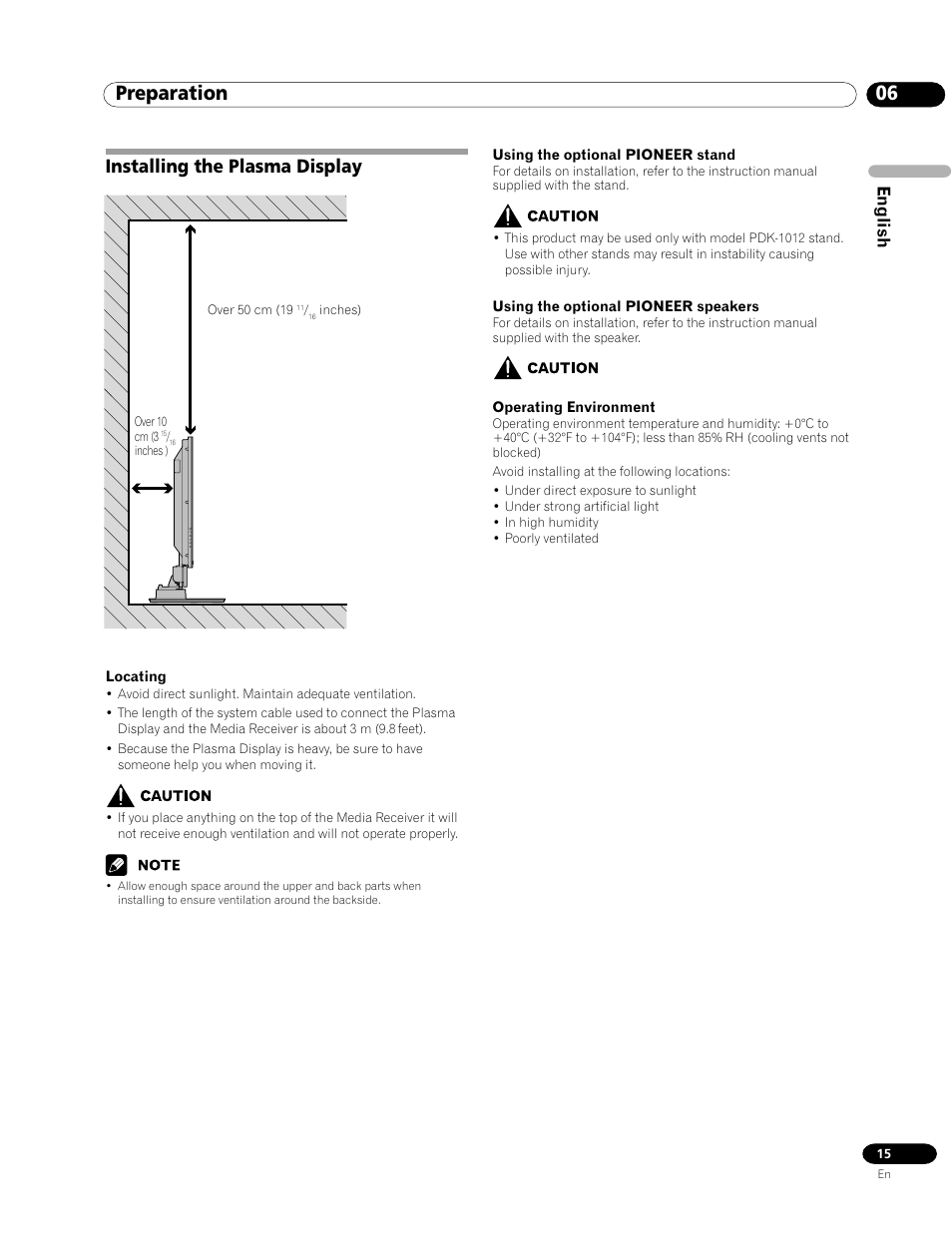 06 preparation, Installing the plasma display, English | Pioneer PRO-1120HD User Manual | Page 15 / 81
