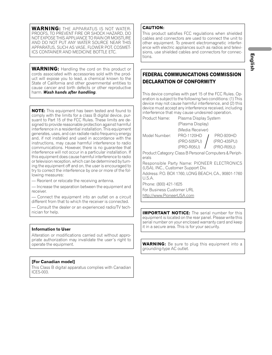 Pioneer PRO-1120HD User Manual | Page 3 / 81