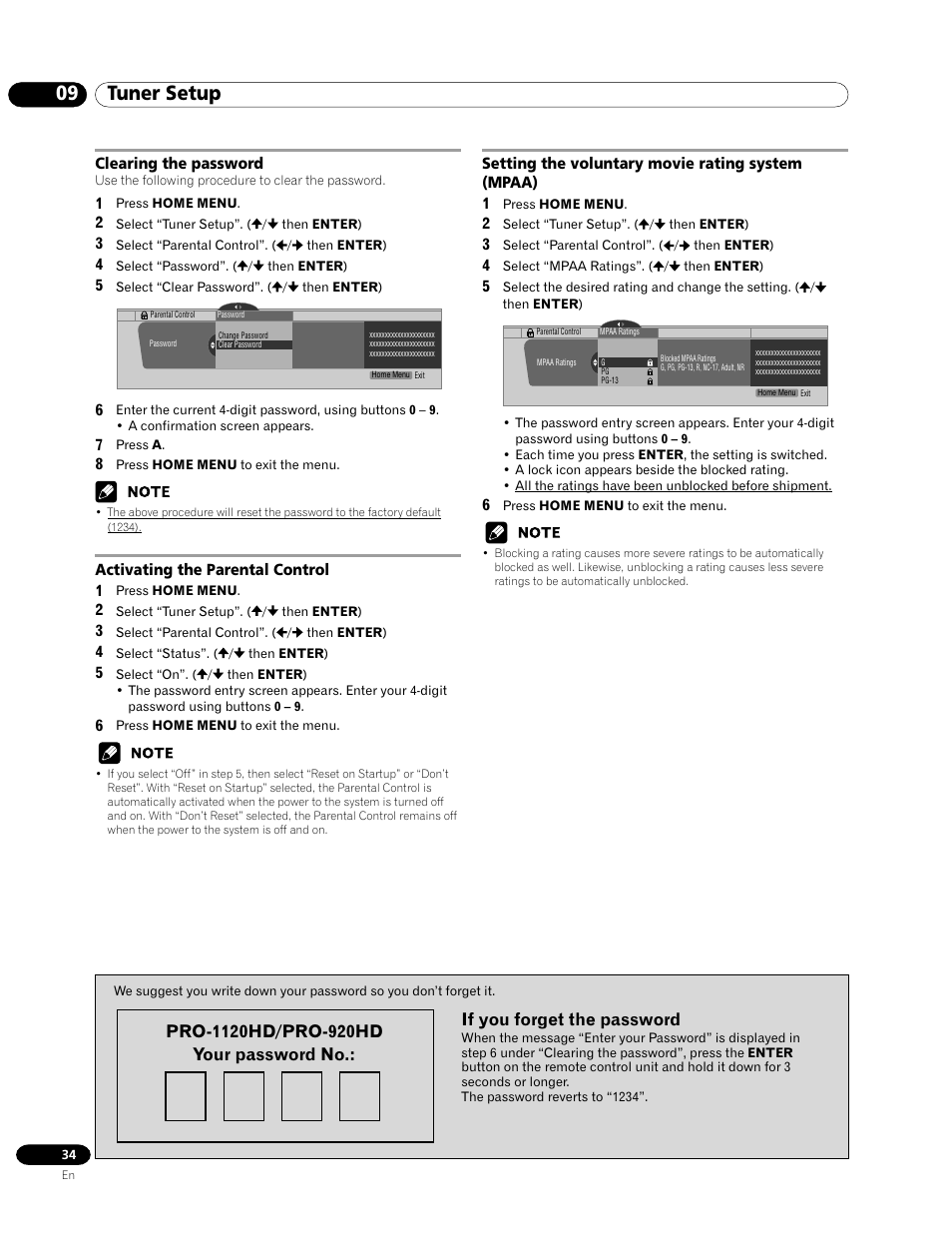 09 tuner setup | Pioneer PRO-1120HD User Manual | Page 34 / 81