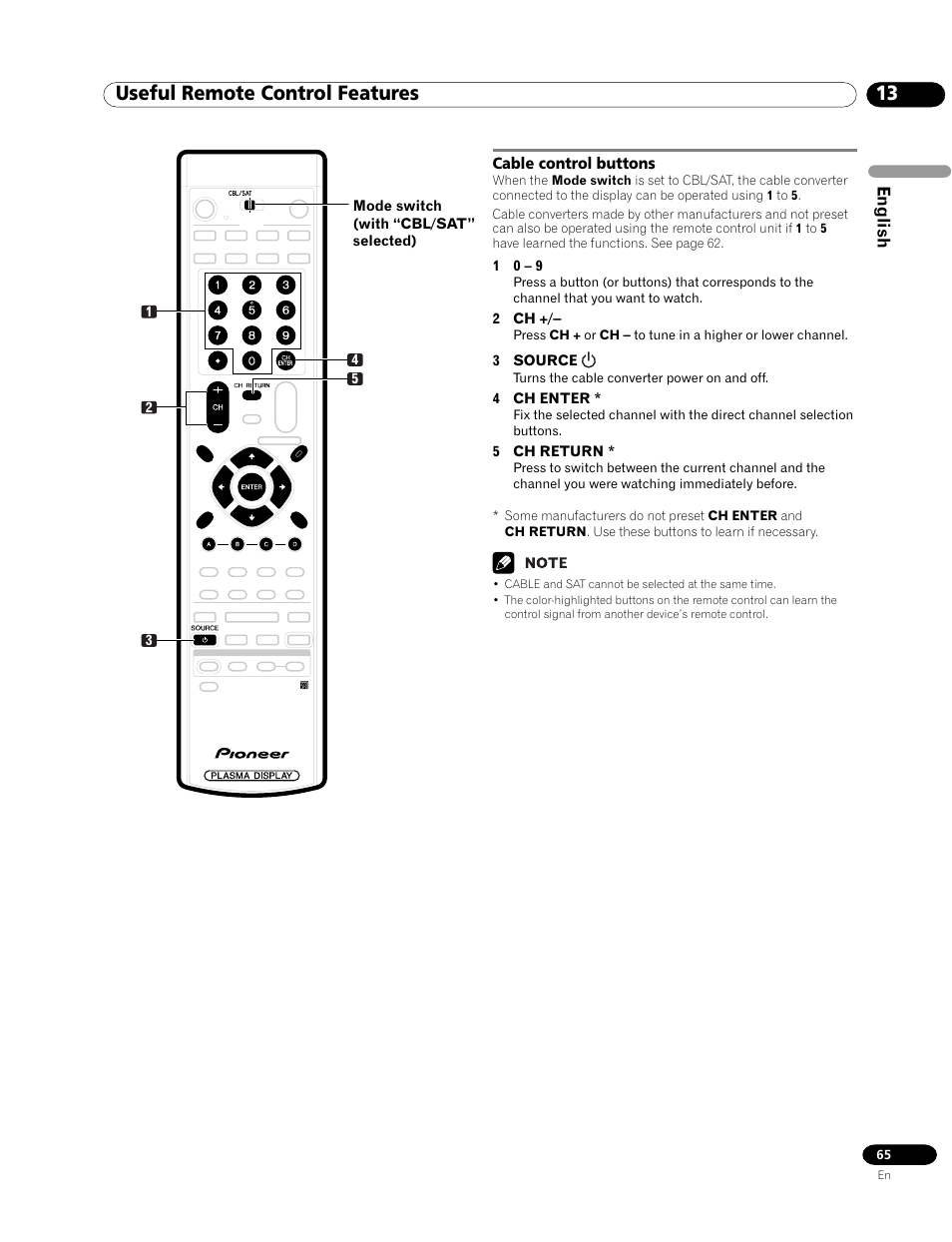 Cable control buttons, 13 useful remote control features | Pioneer PRO-1120HD User Manual | Page 65 / 81