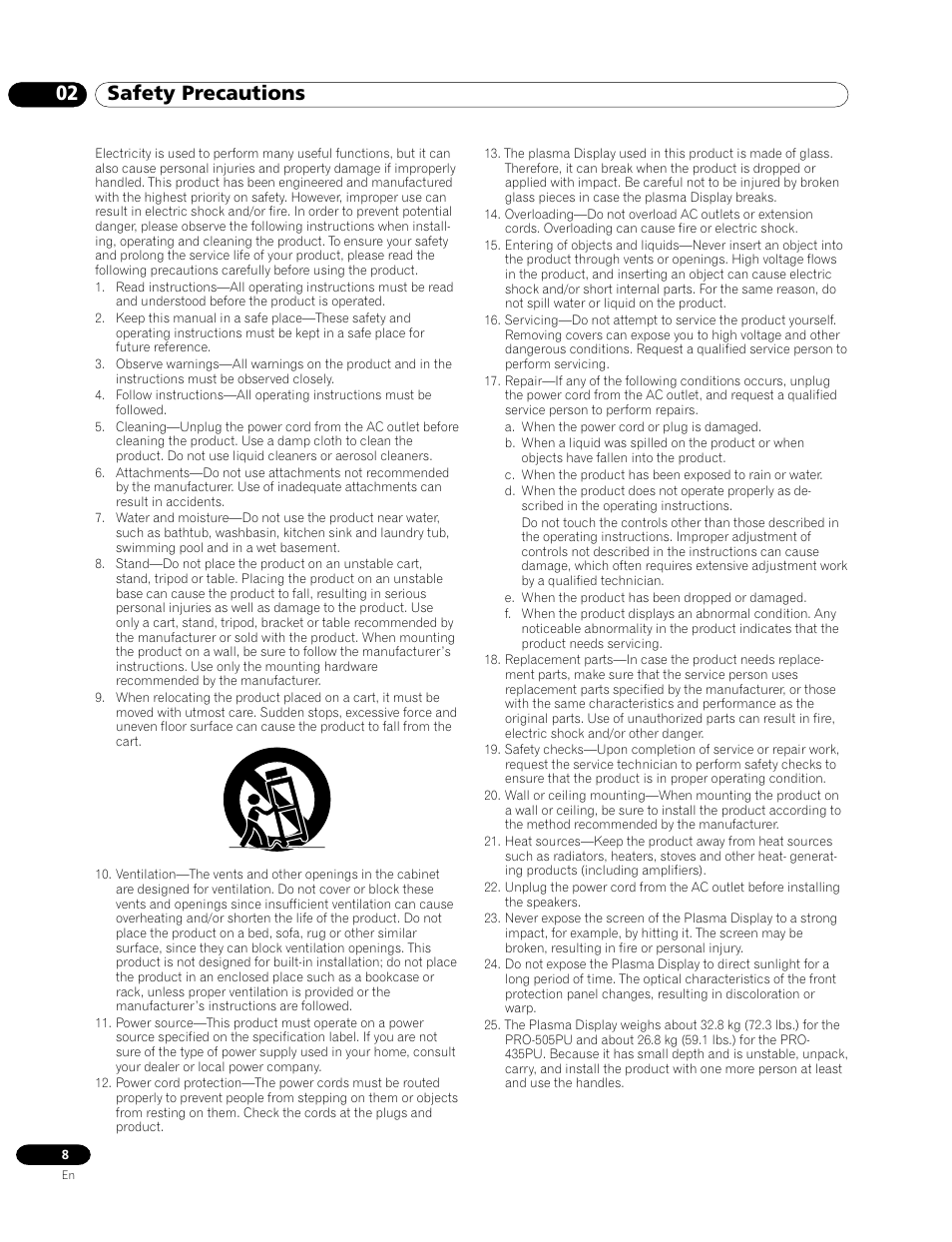 02 safety precautions | Pioneer PRO-1120HD User Manual | Page 8 / 81