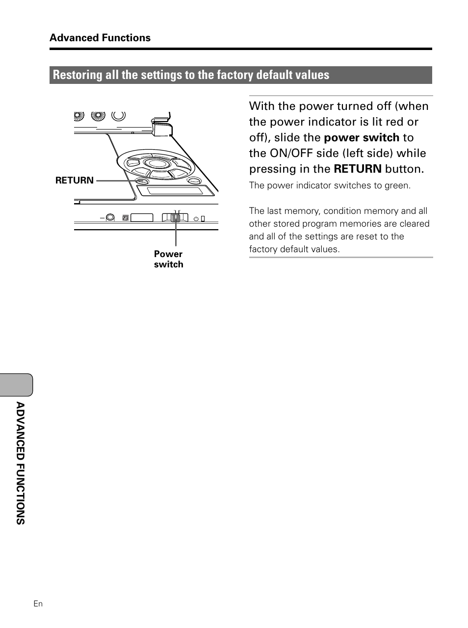 Restoring all the settings to the factory, Default values, Advanced functions | Adv anced functions | Pioneer PDV-LC10 User Manual | Page 118 / 128