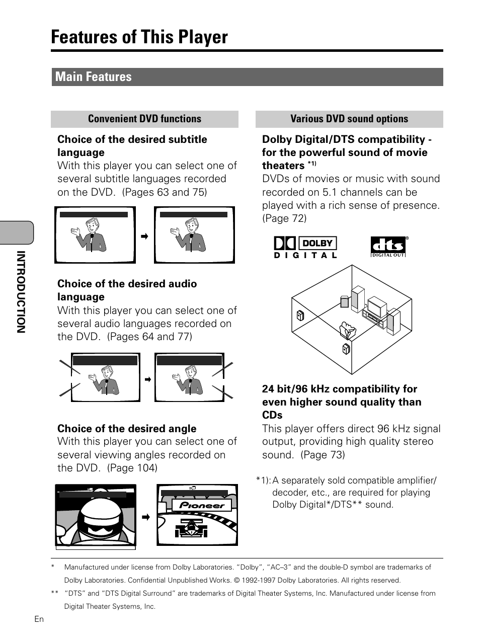 Features of this player, Main features, Introduction | Pioneer PDV-LC10 User Manual | Page 4 / 128