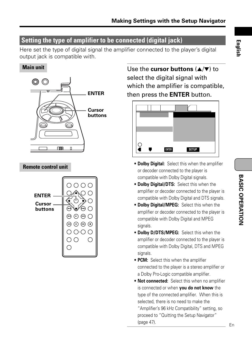 Setting the type of amplifier to be, Connected (digital jack) | Pioneer PDV-LC10 User Manual | Page 45 / 128