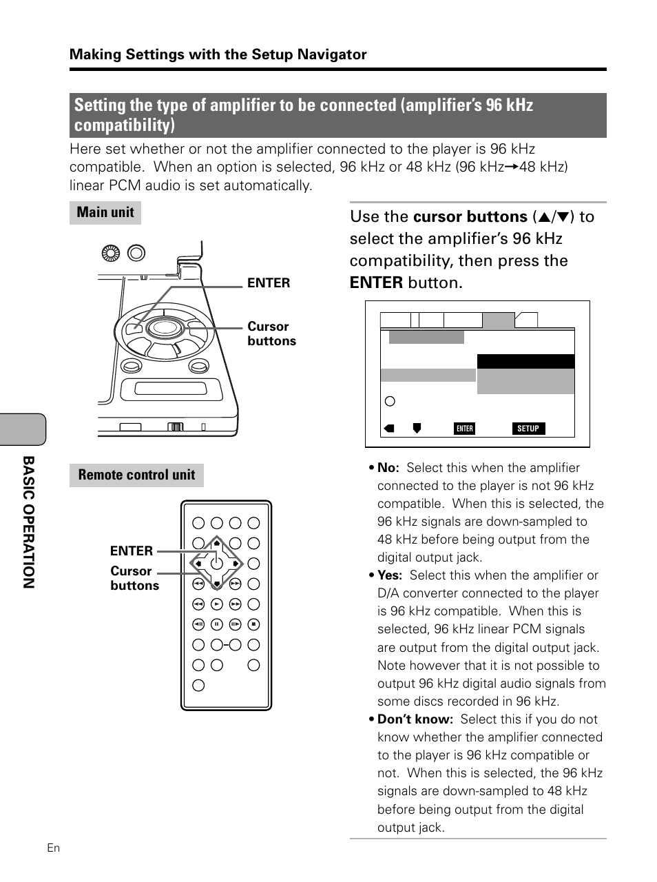 Setting the type of amplifier to be, Connected (amplifier’s 96 khz compatibility) | Pioneer PDV-LC10 User Manual | Page 46 / 128