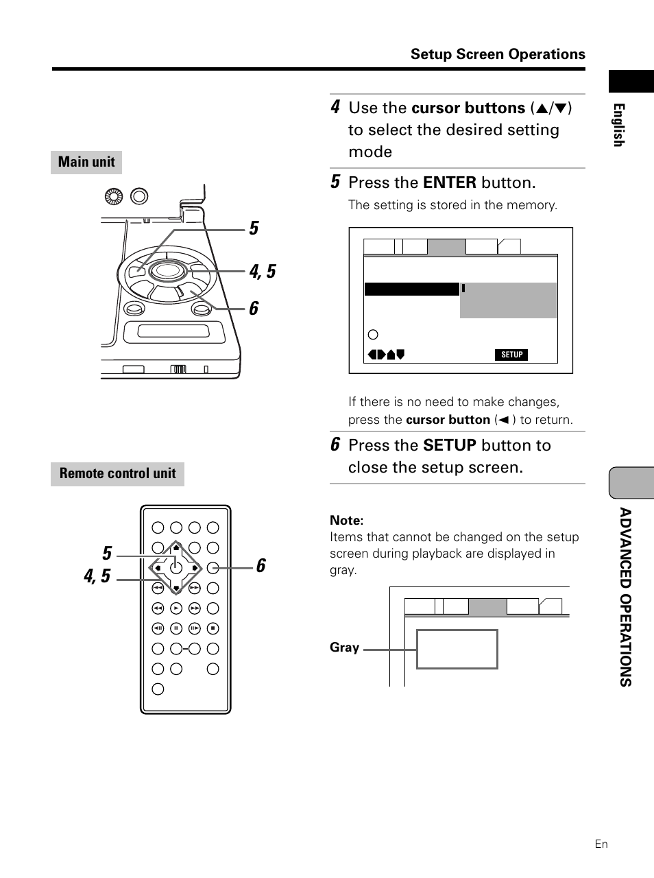 Press the enter button, Press the setup button to close the setup screen | Pioneer PDV-LC10 User Manual | Page 61 / 128