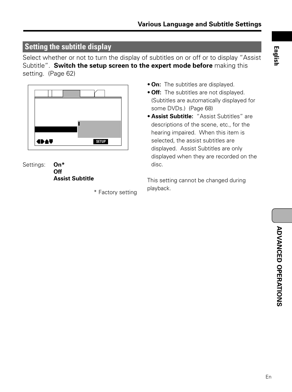 Setting the subtitle display | Pioneer PDV-LC10 User Manual | Page 65 / 128