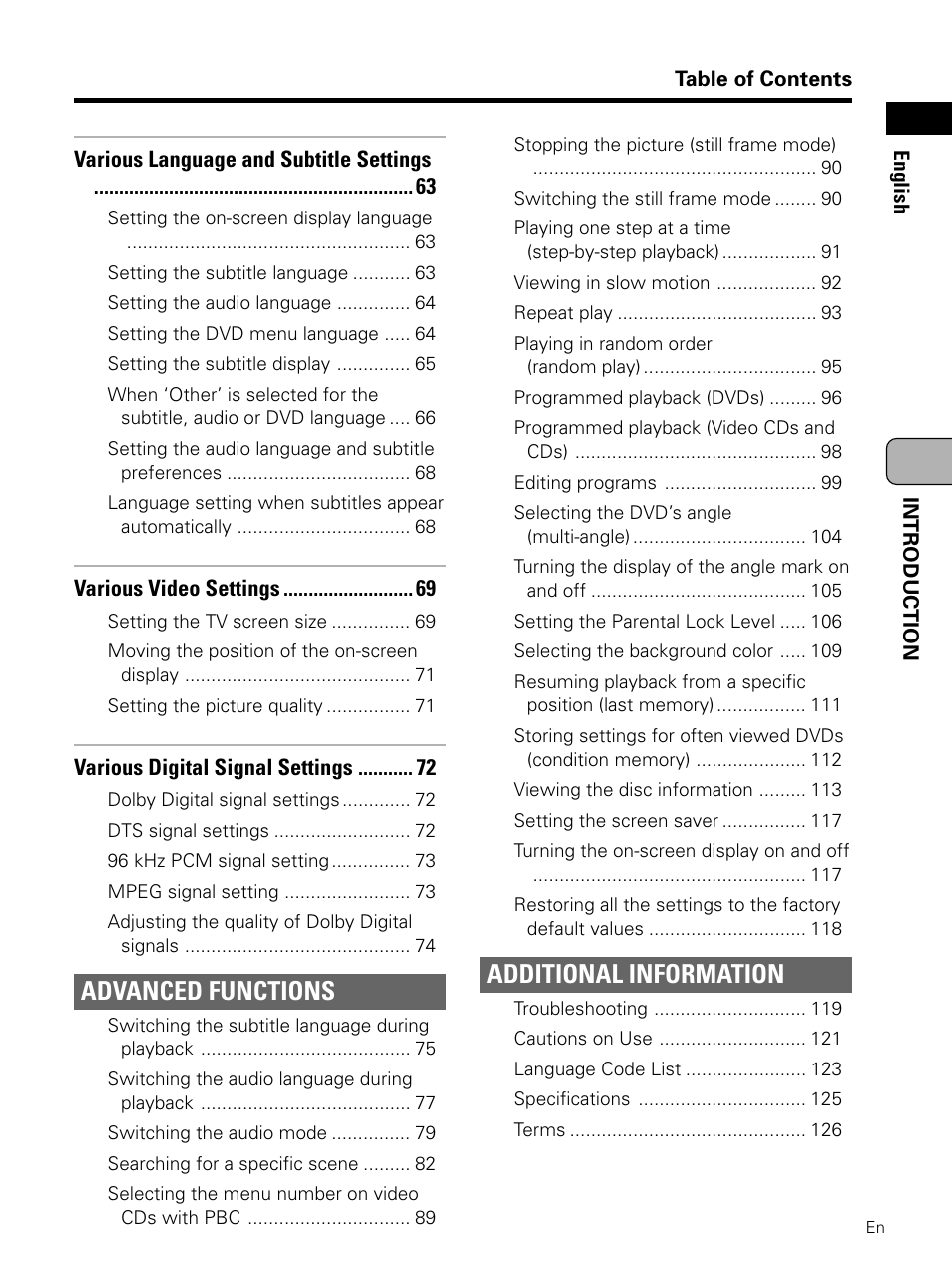 Advanced functions, Additional information | Pioneer PDV-LC10 User Manual | Page 7 / 128