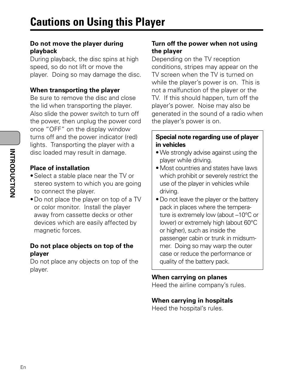 Cautions on using this player | Pioneer PDV-LC10 User Manual | Page 8 / 128