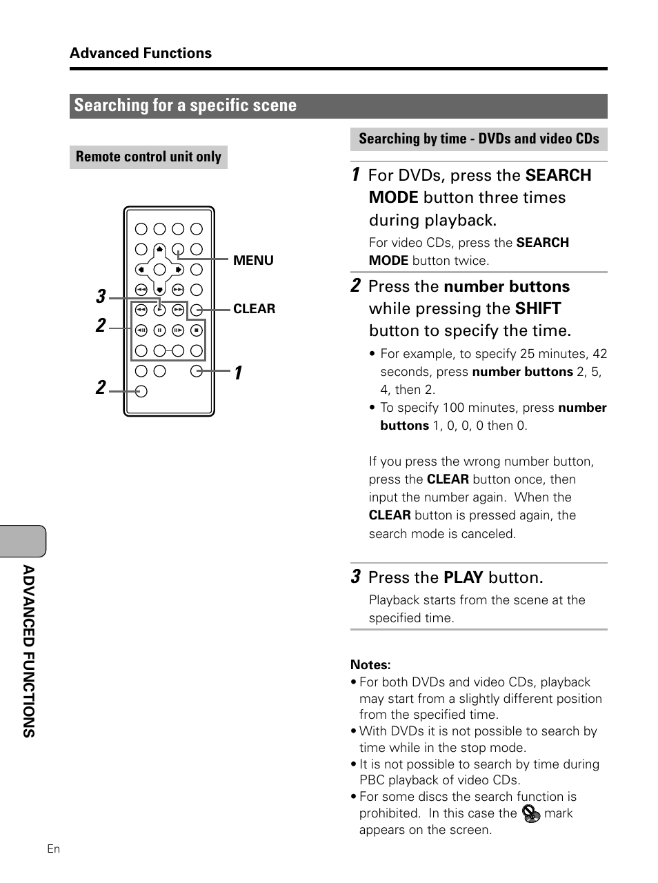 Searching for a specific scene, Press the play button | Pioneer PDV-LC10 User Manual | Page 88 / 128