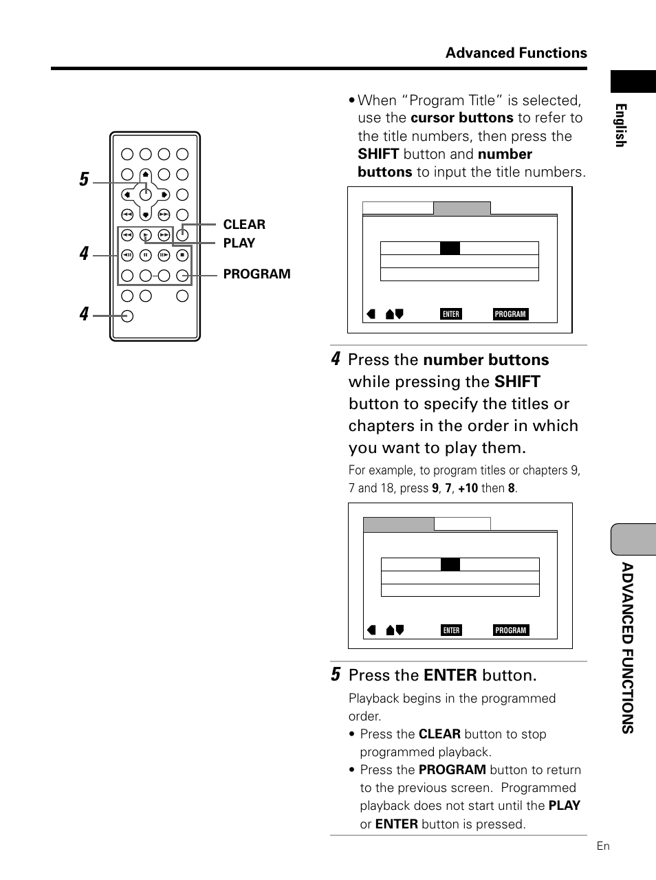 Press the enter button, Advanced functions | Pioneer PDV-LC10 User Manual | Page 97 / 128