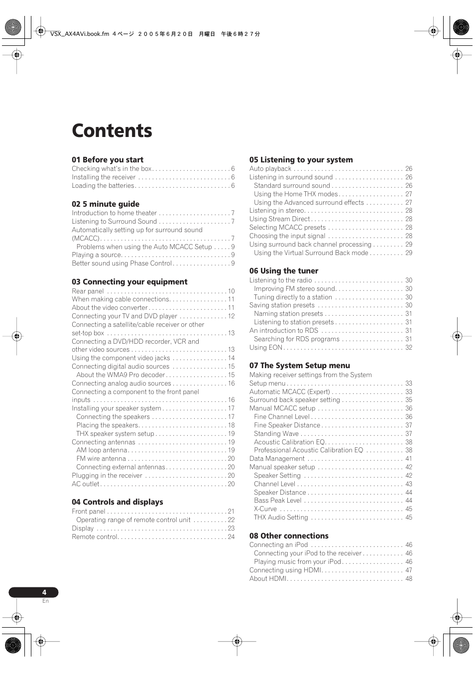 Pioneer 7.1 VSX-AX2AV-S User Manual | Page 4 / 88