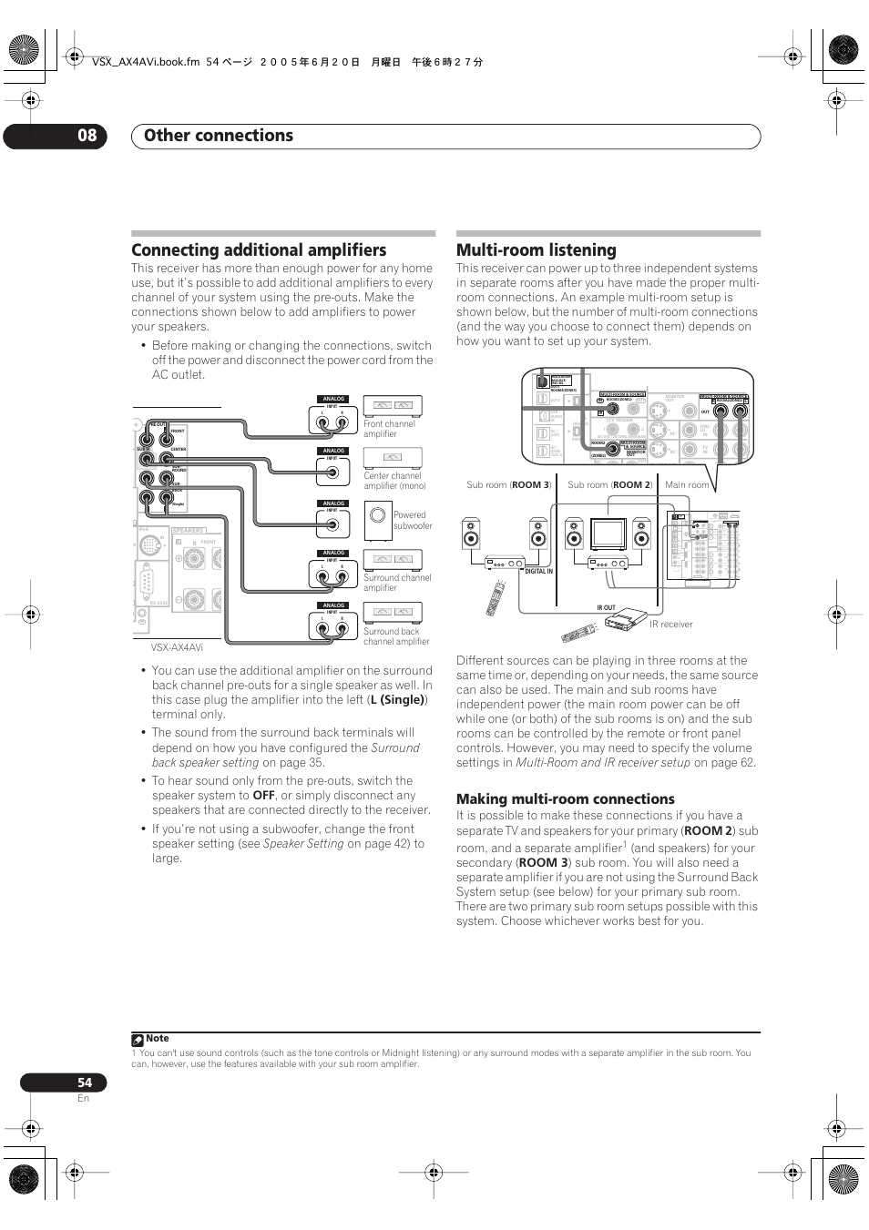 Other connections 08, Connecting additional amplifiers, Multi-room listening | Pioneer 7.1 VSX-AX2AV-S User Manual | Page 54 / 88