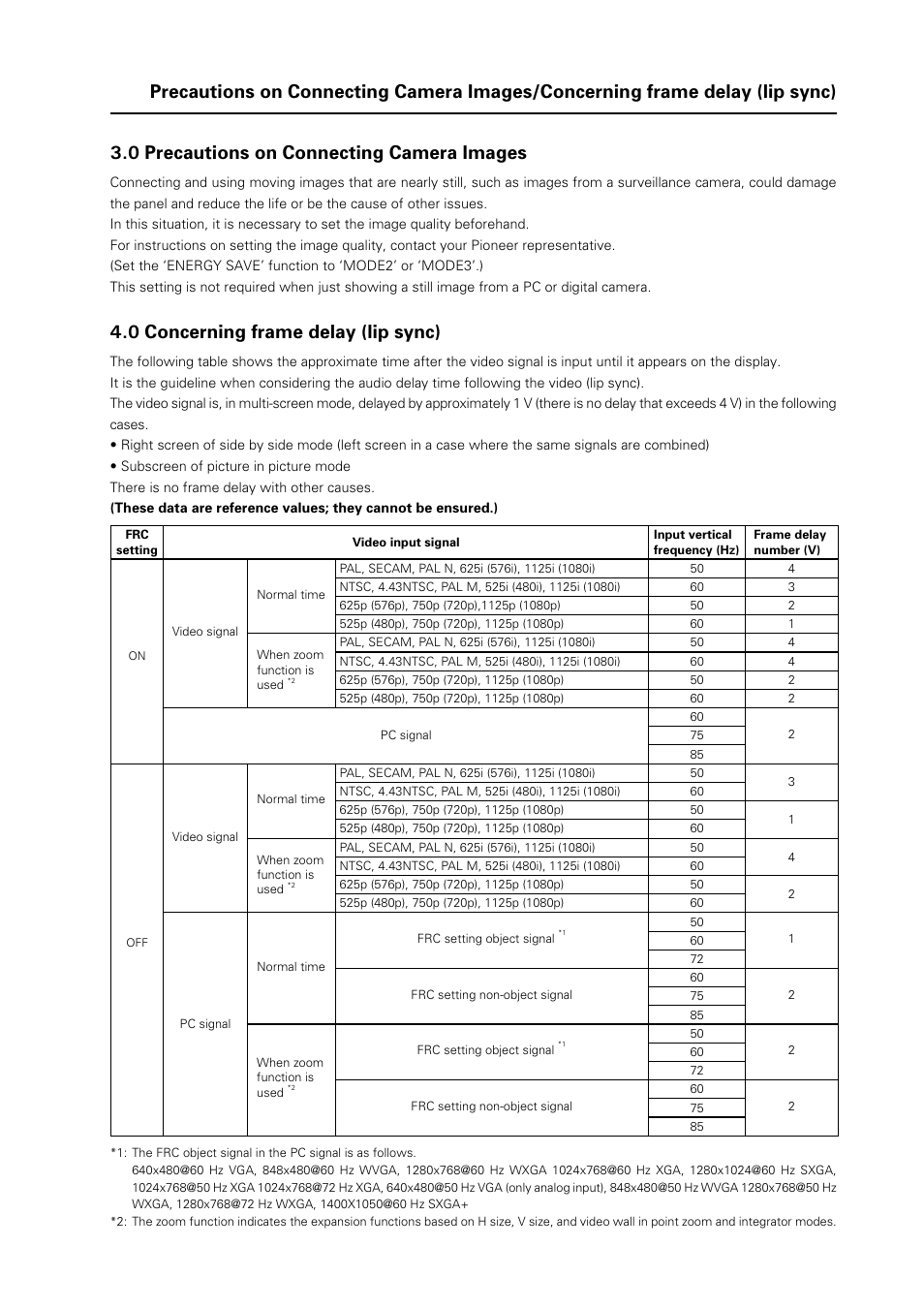 21 3.0 precautions on connecting camera images, 0 concerning frame delay (lip sync) | Pioneer Plasma Display Panel PDP-425CMX User Manual | Page 21 / 24