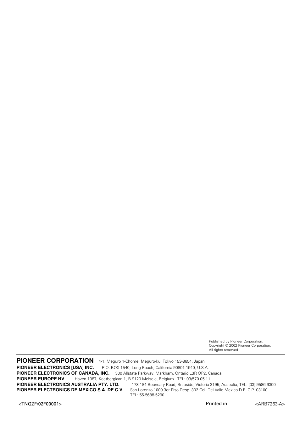 Pioneer corporation | Pioneer VSX-D2011-G User Manual | Page 120 / 120