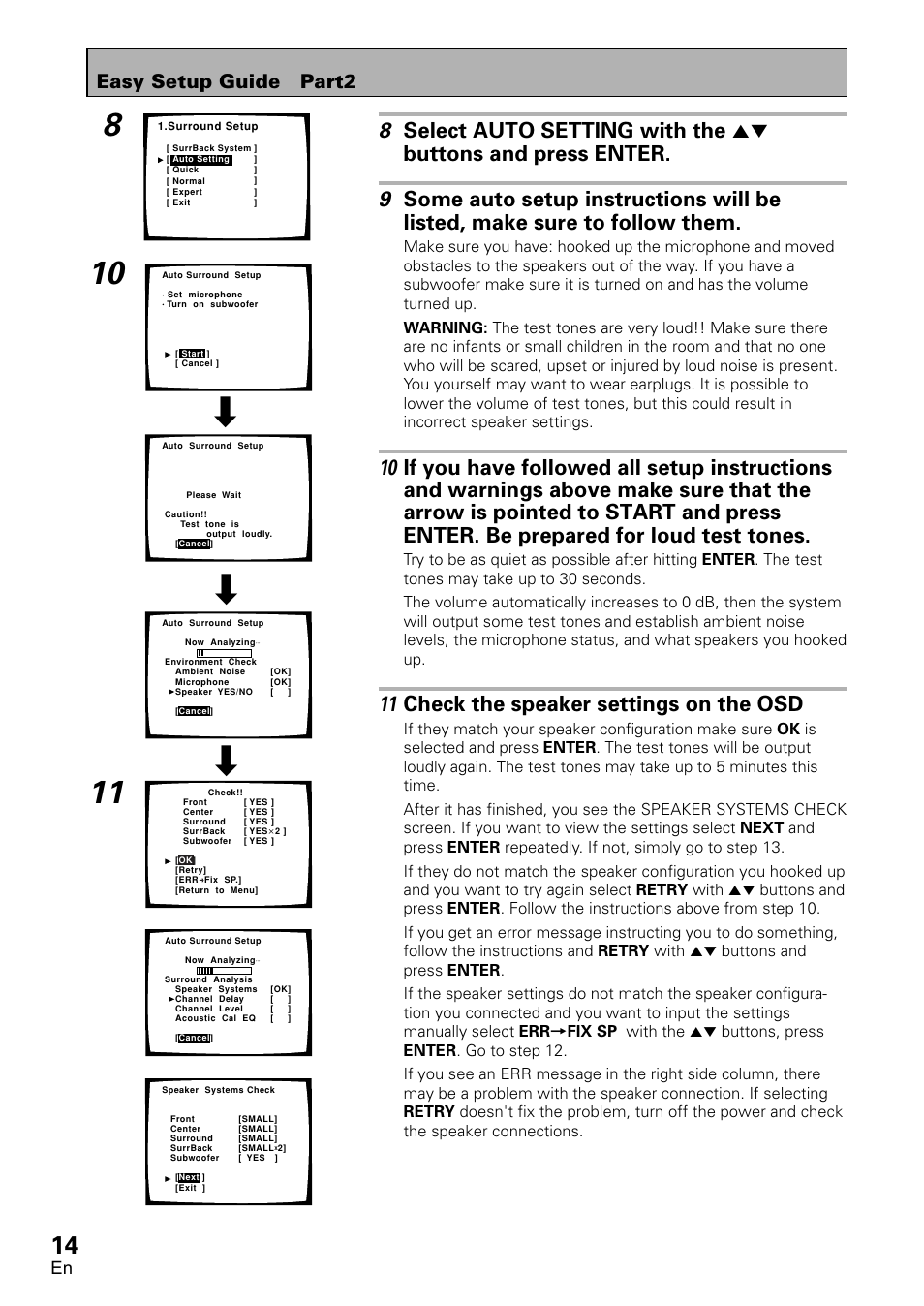 11 check the speaker settings on the osd, Easy setup guide part2 | Pioneer VSX-D2011-G User Manual | Page 14 / 120