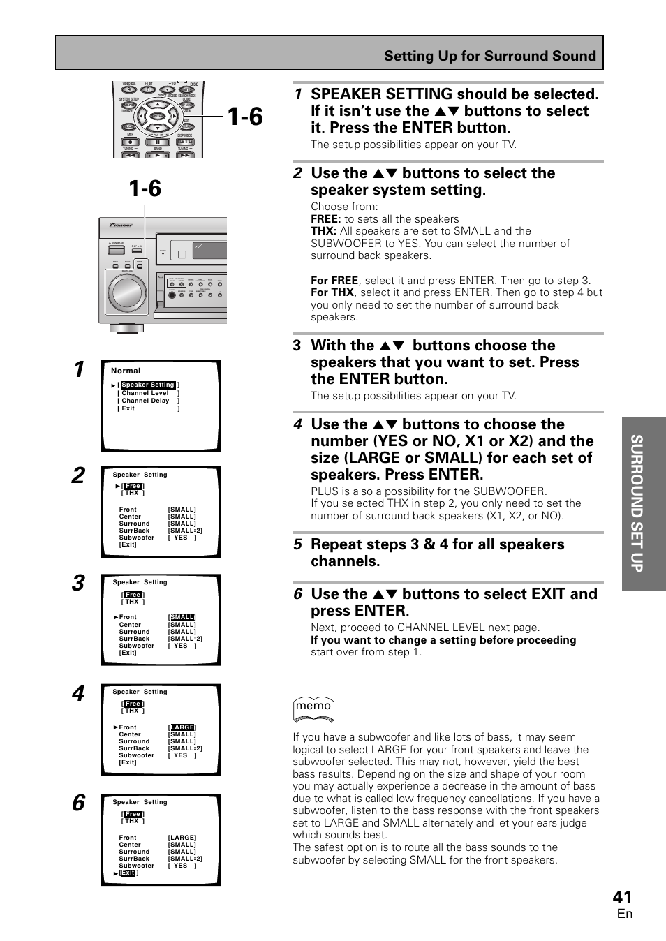 Surround set up, Setting up for surround sound, The setup possibilities appear on your tv | Pioneer VSX-D2011-G User Manual | Page 41 / 120