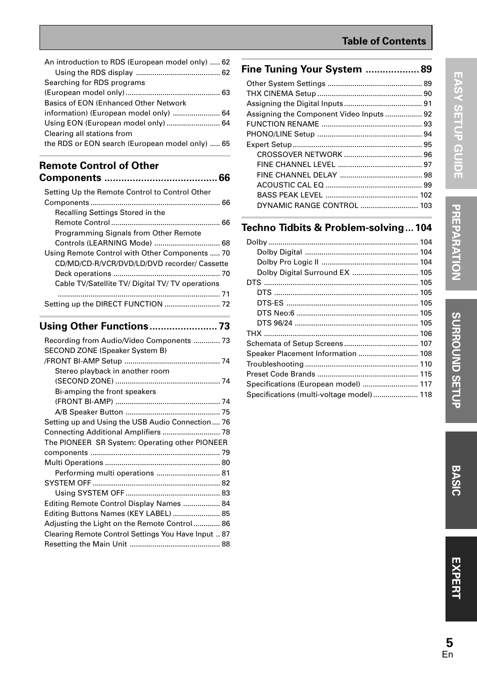 Pioneer VSX-D2011-G User Manual | Page 5 / 120