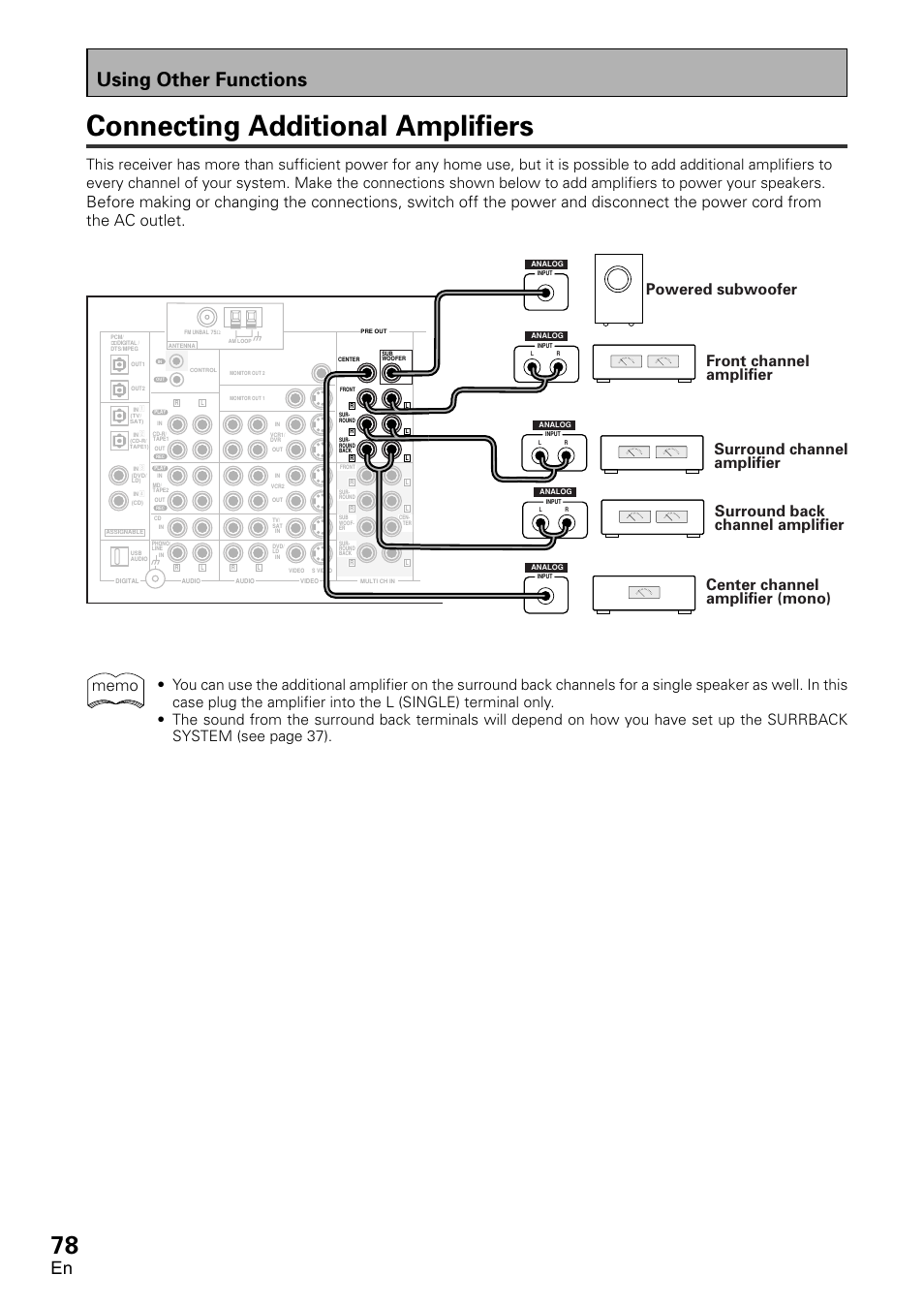 Connecting additional amplifiers, Using other functions | Pioneer VSX-D2011-G User Manual | Page 78 / 120