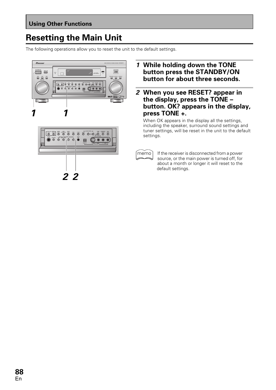 Resetting the main unit, Using other functions, Standby multi channnel acoustic calibration | Pioneer VSX-D2011-G User Manual | Page 88 / 120