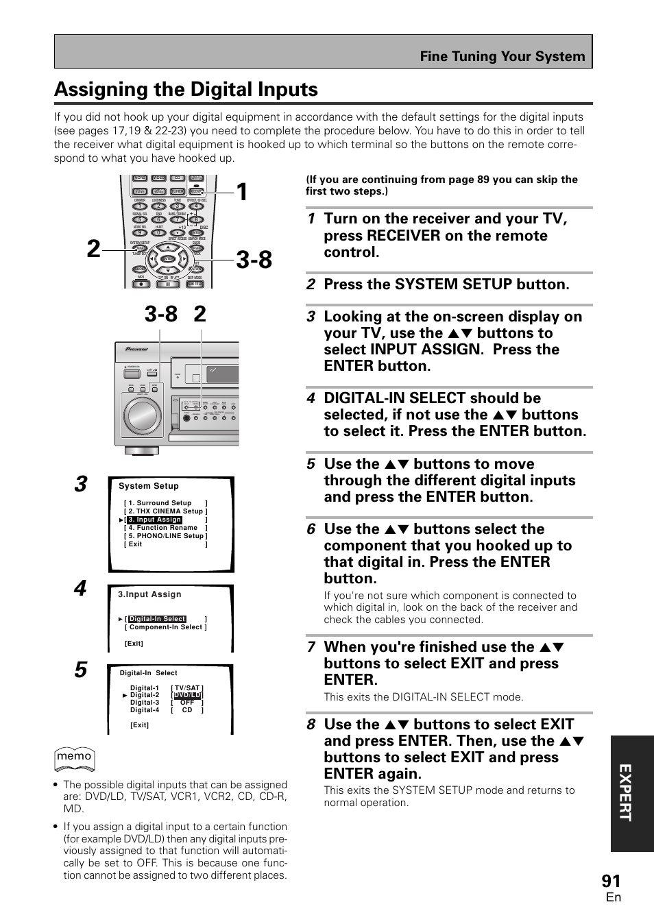 Assigning the digital inputs, Exper t, Fine tuning your system | Pioneer VSX-D2011-G User Manual | Page 91 / 120