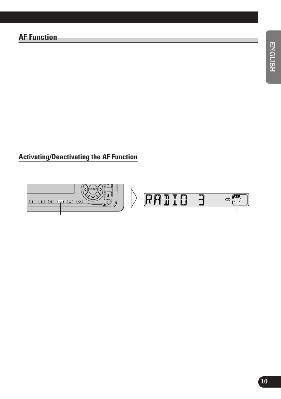 Af function, Activating/deactivating the af function, A title (english) | Pioneer DEH-2130R User Manual | Page 11 / 80