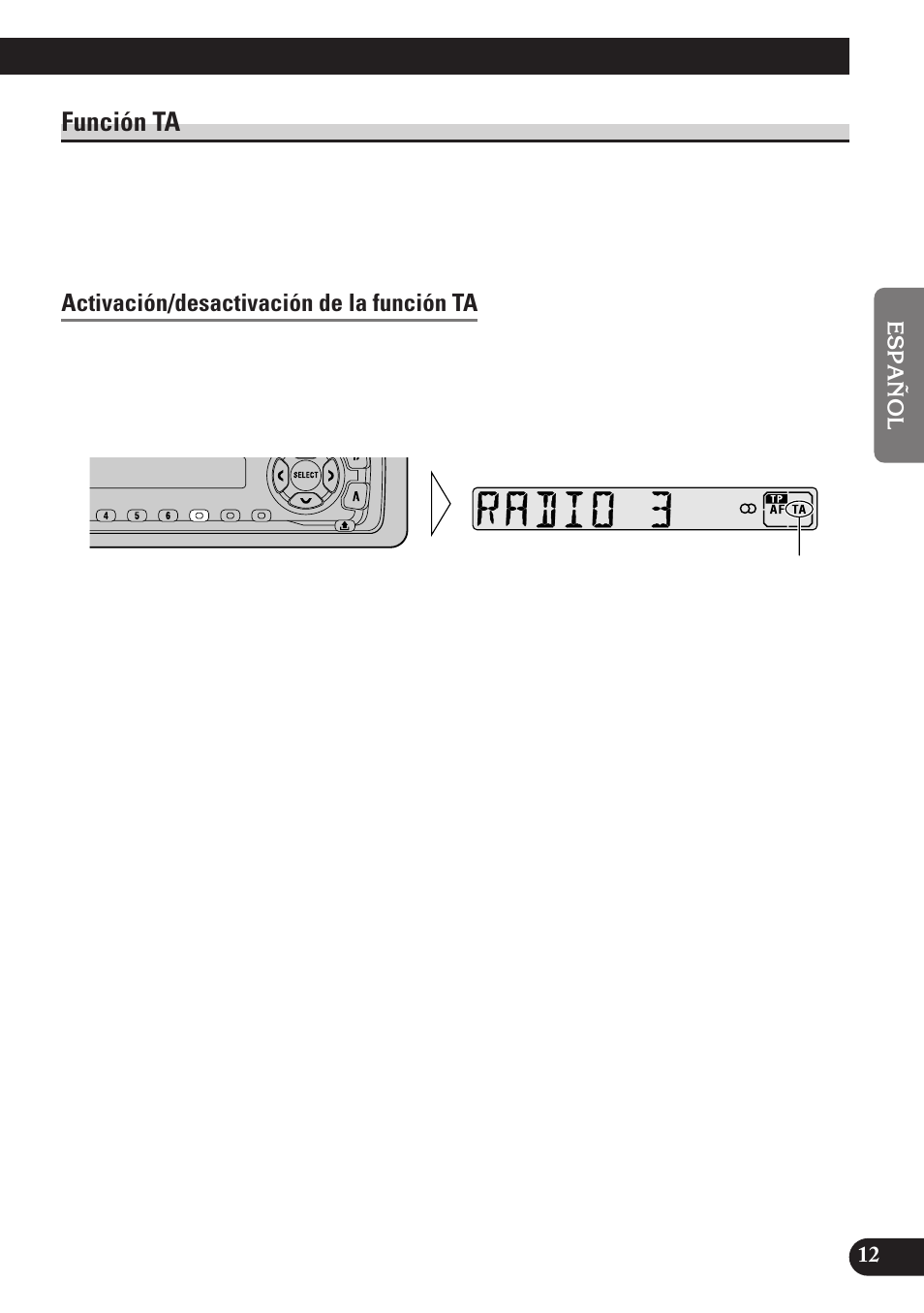 Función ta, Activación/desactivación de la función ta, Cancelación de anuncios de tráfico | Ajuste del volumen de la función ta, Función de alarma tp | Pioneer DEH-2130R User Manual | Page 39 / 80
