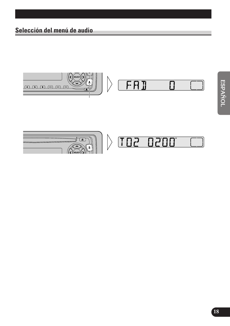 Ajuste de audio, Selección del menú de audio | Pioneer DEH-2130R User Manual | Page 45 / 80