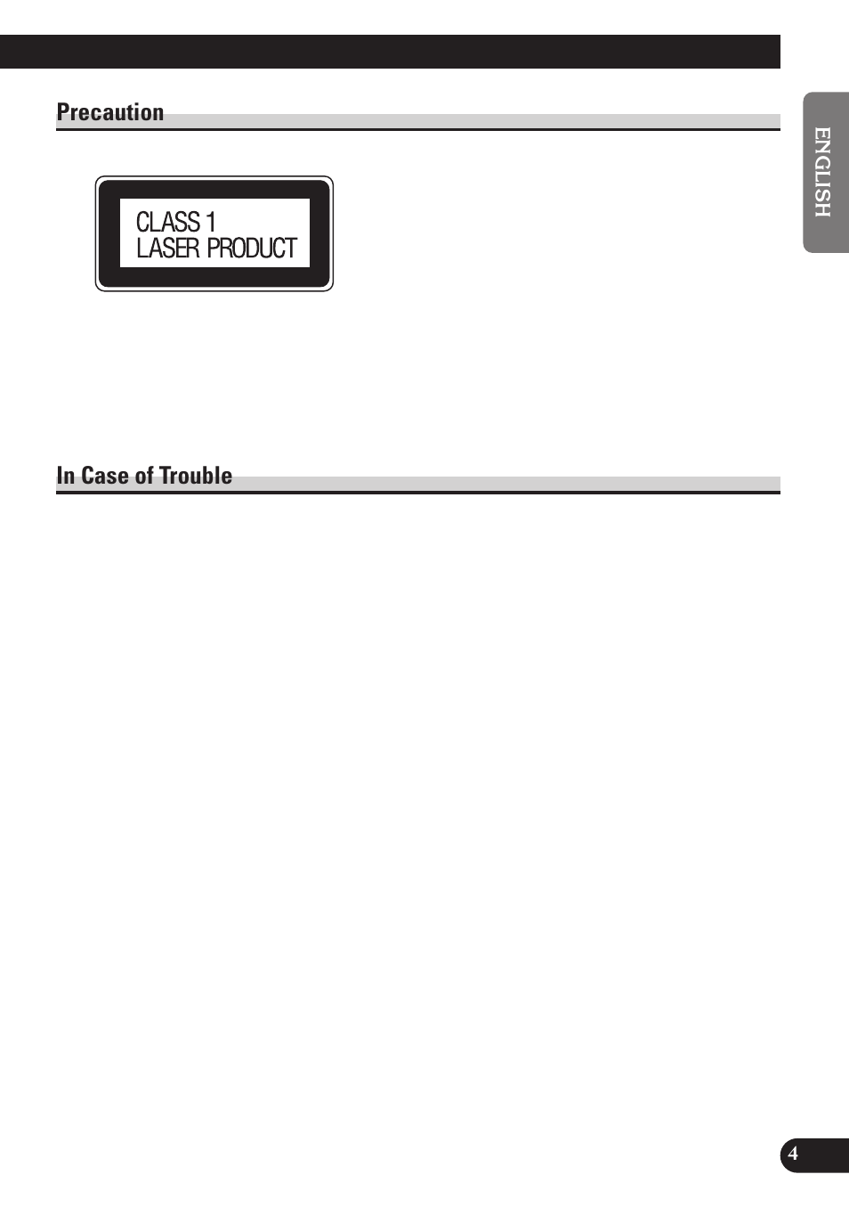 Precaution in case of trouble, Precaution | Pioneer DEH-2130R User Manual | Page 5 / 80