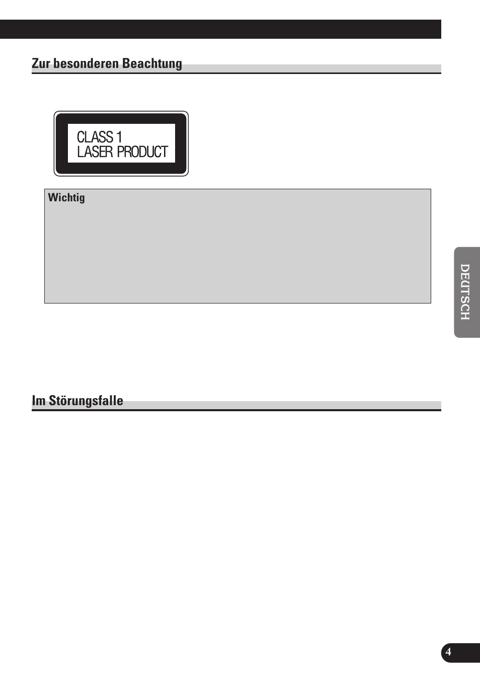 Zur besonderen beachtung im störungsfalle, Zur besonderen beachtung, Im störungsfalle | Pioneer DEH-2130R User Manual | Page 57 / 80