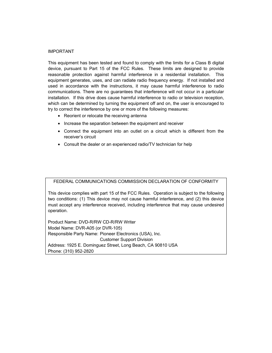 Pioneer Tray-Load Drive DVR-A05 User Manual | Page 3 / 14