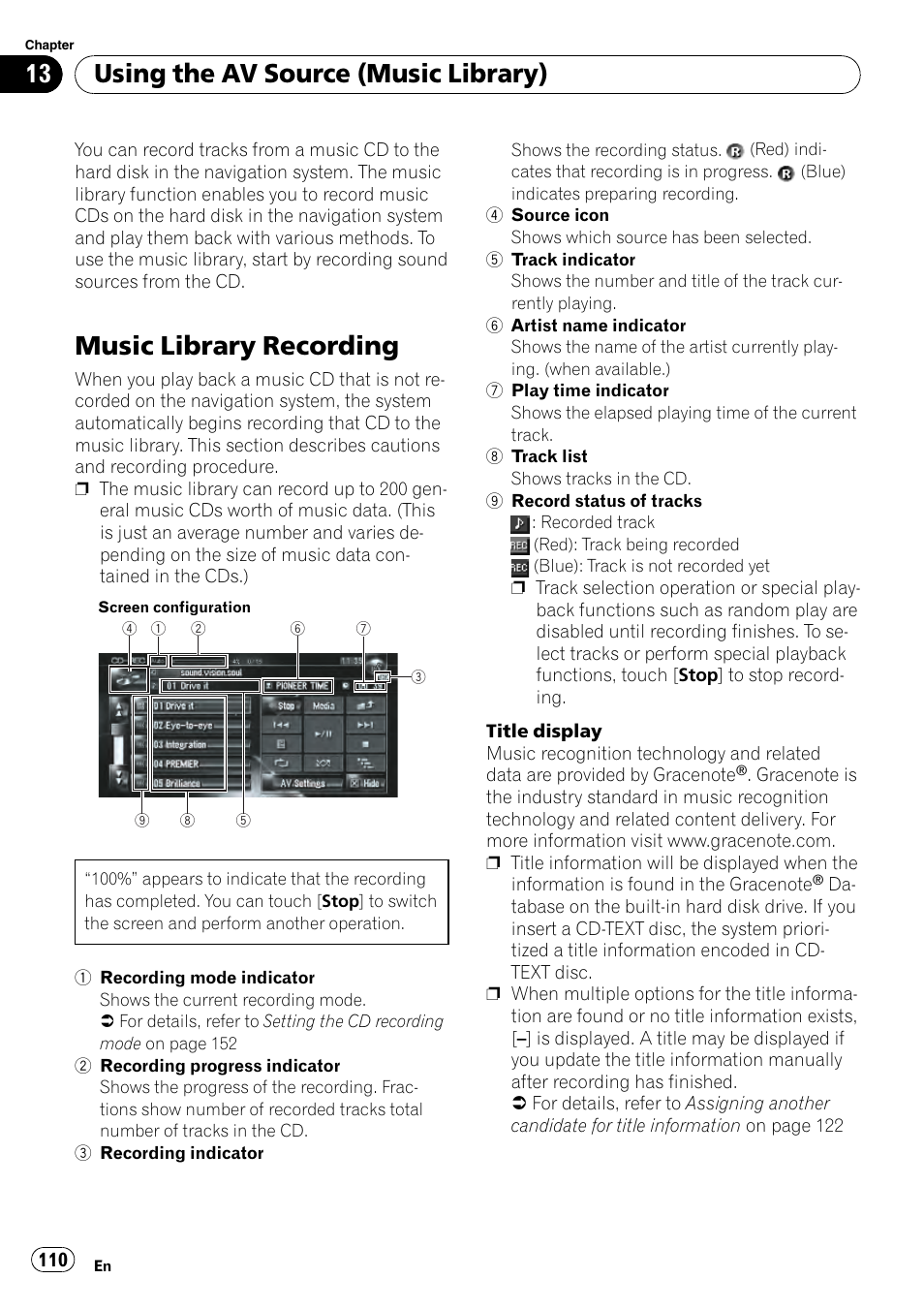 Music library recording, Using the av source (music library) | Pioneer AVIC-Z3 User Manual | Page 110 / 211