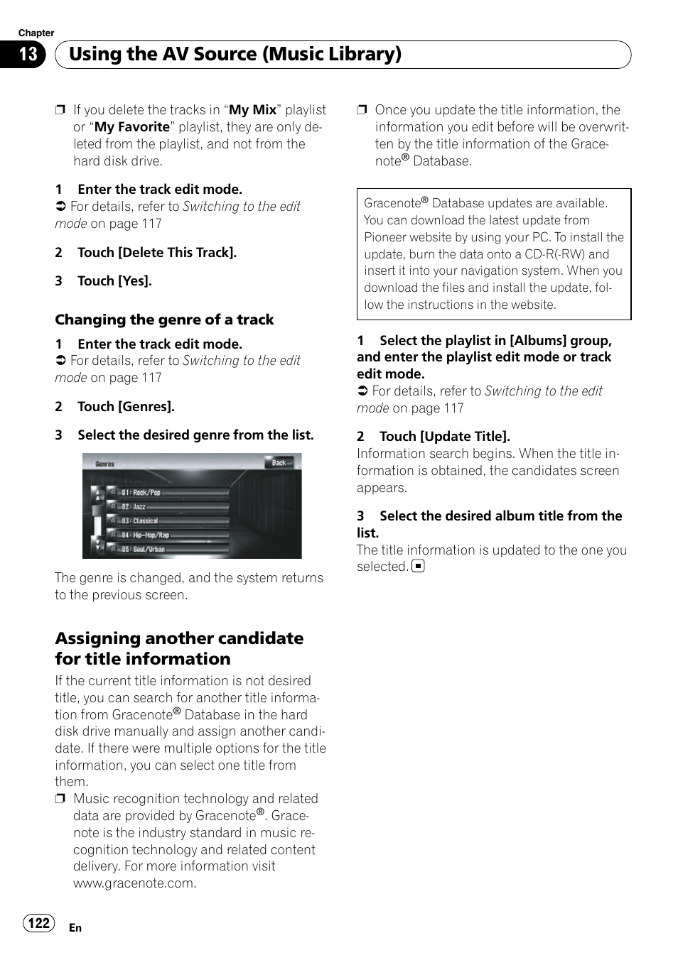 Assigning another candidate for title, Information, Using the av source (music library) | Assigning another candidate for title information | Pioneer AVIC-Z3 User Manual | Page 122 / 211