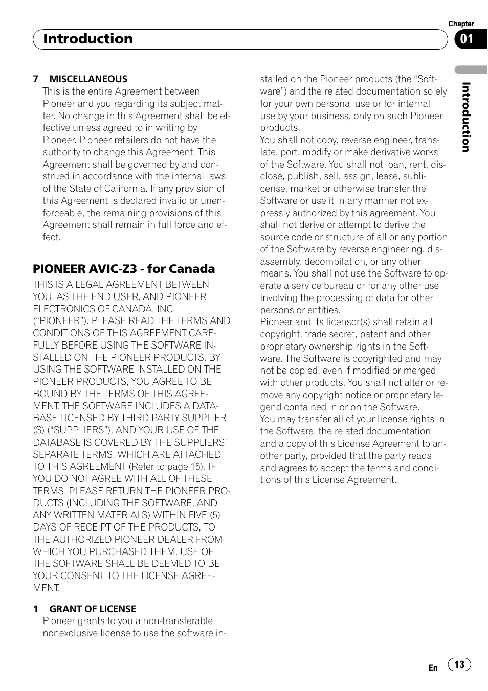 Pioneer avic-z3 - for canada 13, Introduction | Pioneer AVIC-Z3 User Manual | Page 13 / 211