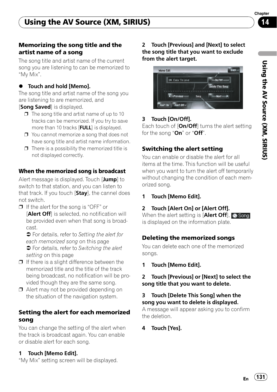 Using the av source (xm, sirius) | Pioneer AVIC-Z3 User Manual | Page 131 / 211