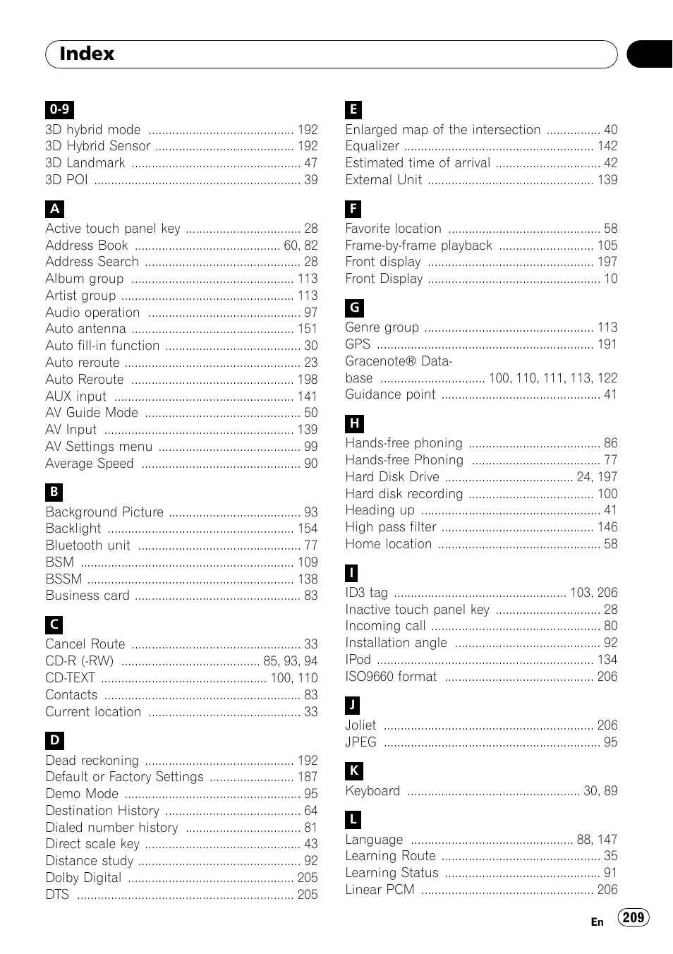 Index | Pioneer AVIC-Z3 User Manual | Page 209 / 211