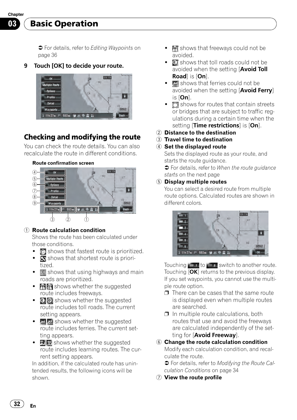 Checking and modifying the route 32, Basic operation, Checking and modifying the route | Pioneer AVIC-Z3 User Manual | Page 32 / 211