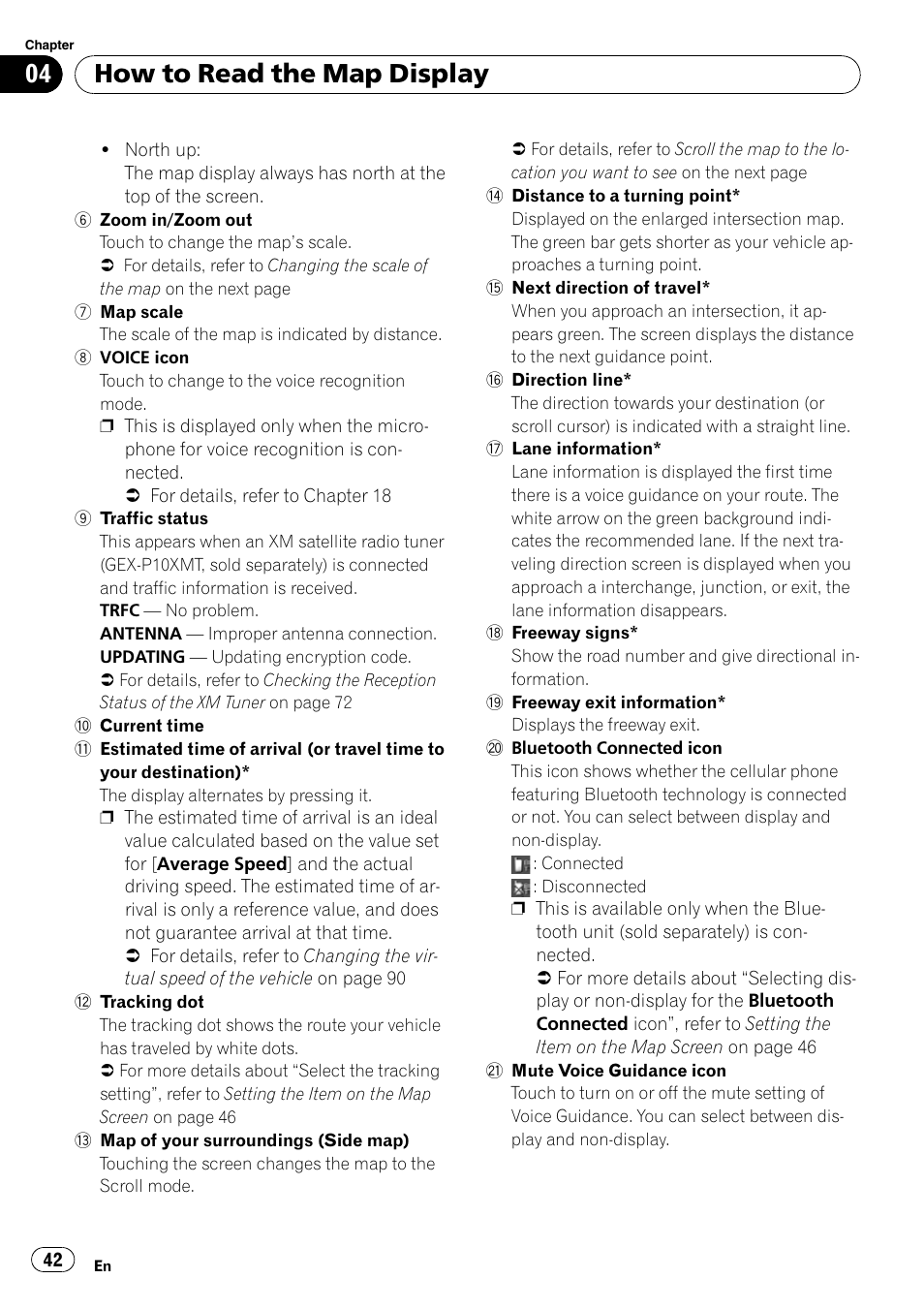 How to read the map display | Pioneer AVIC-Z3 User Manual | Page 42 / 211