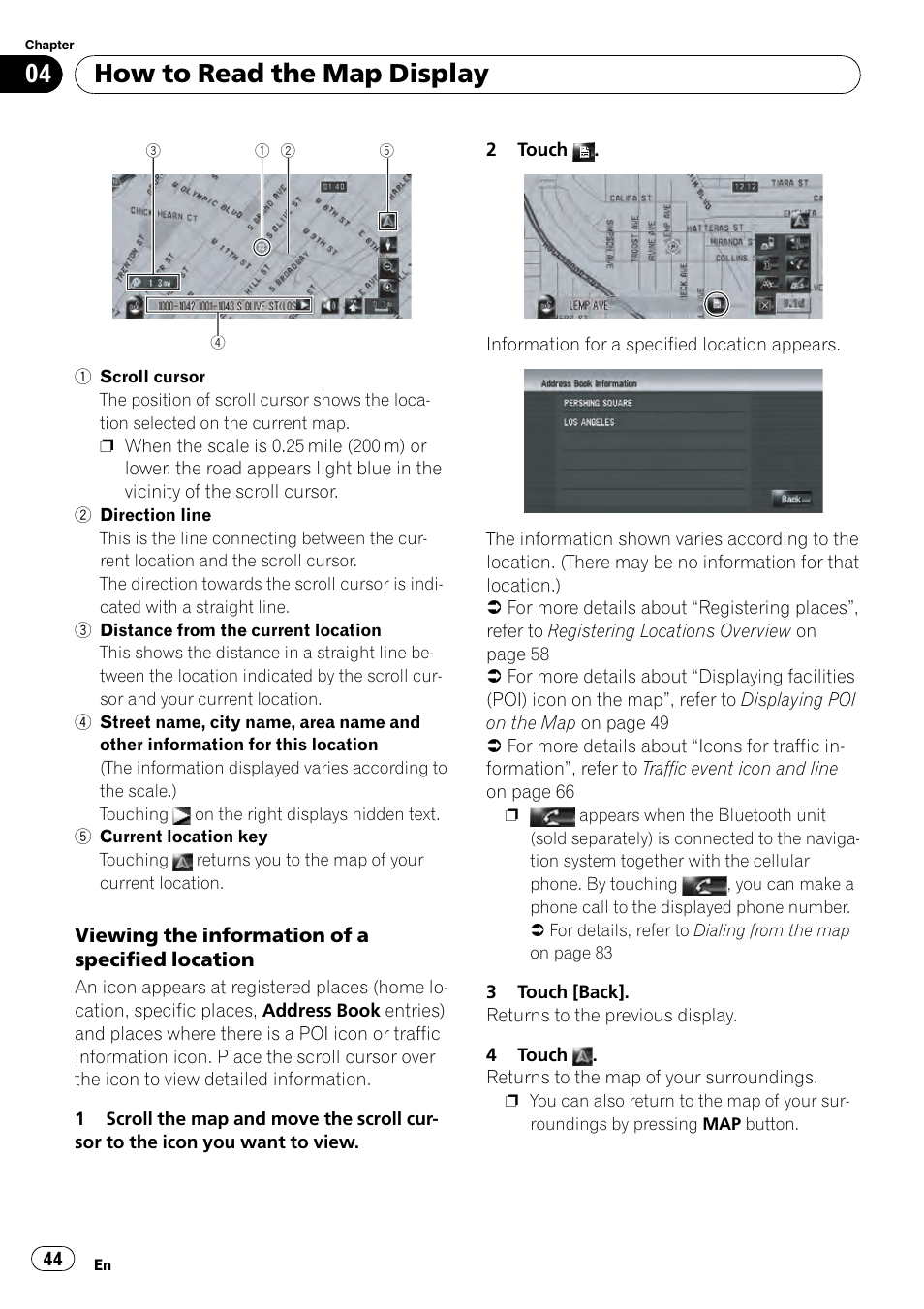 How to read the map display | Pioneer AVIC-Z3 User Manual | Page 44 / 211