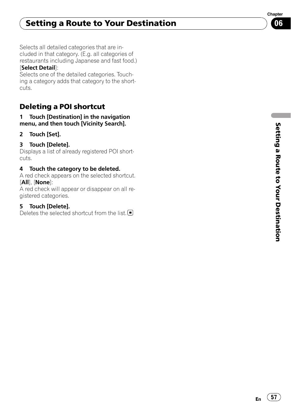 Deleting a poi shortcut 57, Setting a route to your destination | Pioneer AVIC-Z3 User Manual | Page 57 / 211