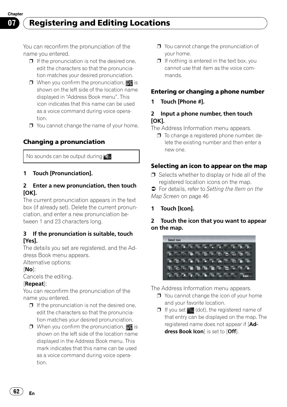 Registering and editing locations | Pioneer AVIC-Z3 User Manual | Page 62 / 211