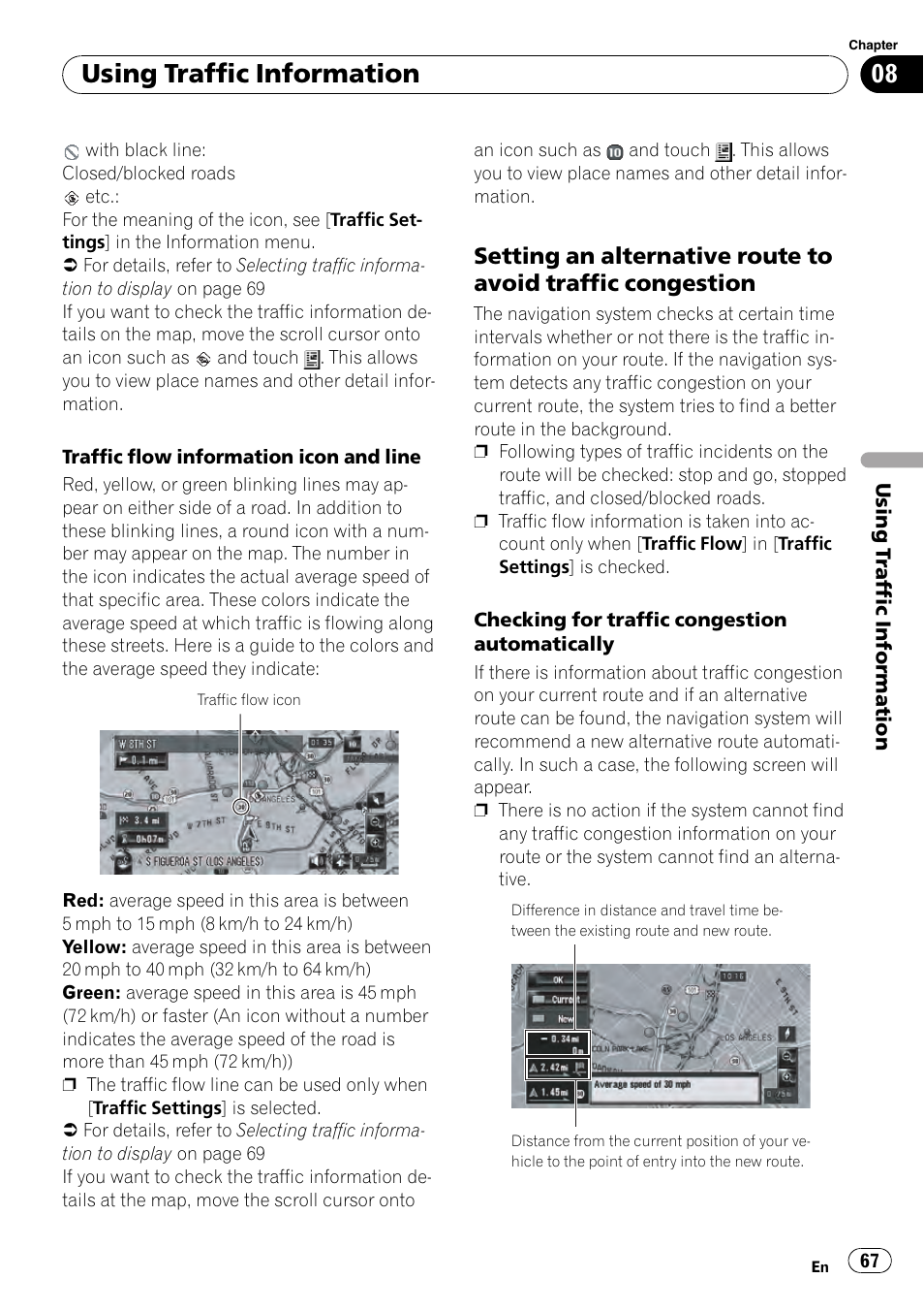 Setting an alternative route to avoid, Traffic congestion, Using traffic information | Pioneer AVIC-Z3 User Manual | Page 67 / 211