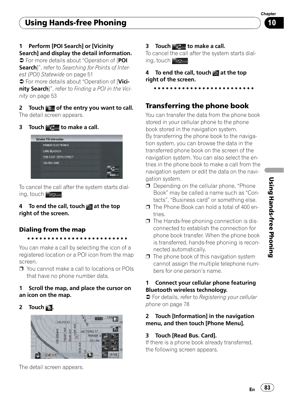 Transferring the phone book 83, Using hands-free phoning, Transferring the phone book | Pioneer AVIC-Z3 User Manual | Page 83 / 211