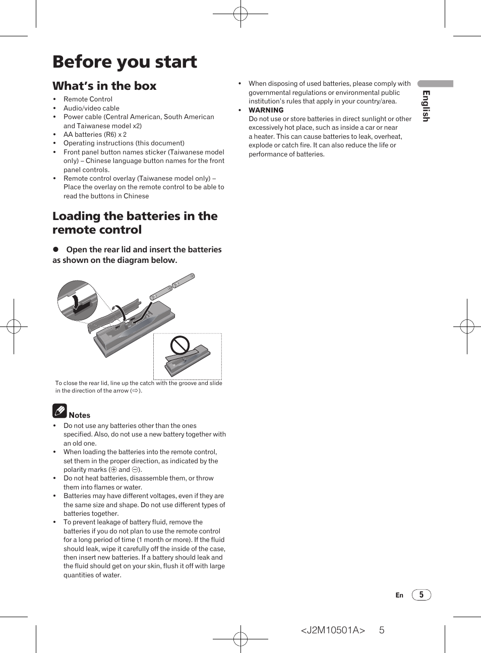 Before you start, What’s in the box, Loading the batteries in the remote control | Pioneer DV-220KV-K User Manual | Page 5 / 27