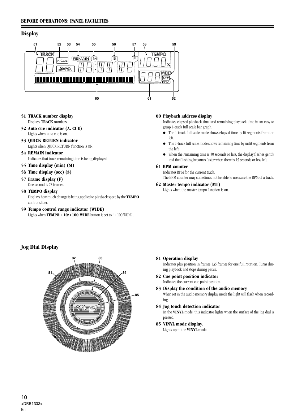 Display jog dial display, Display, Jog dial display | Pioneer CDJ-800 User Manual | Page 10 / 20