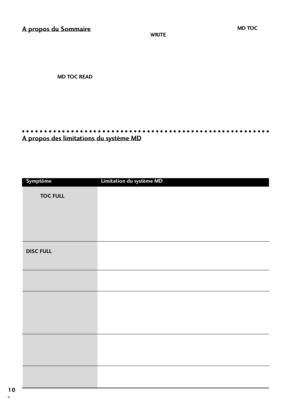 A propos du sommaire, A propos des limitations du système md | Pioneer MJ-L77 User Manual | Page 10 / 100