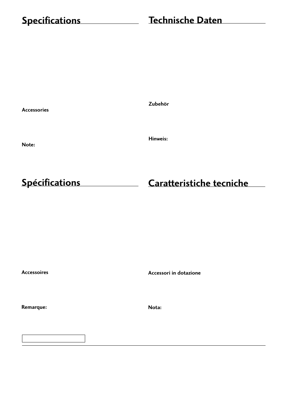 Specifications, Spécifications, Technische daten | Caratteristiche tecniche | Pioneer MJ-L77 User Manual | Page 100 / 100