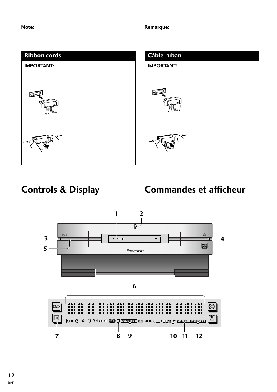 Controls & display, Commandes et afficheur | Pioneer MJ-L77 User Manual | Page 12 / 100